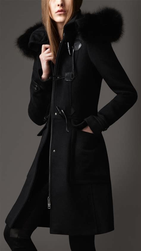 burberry coat with fur hood|Burberry single breasted wool coat.